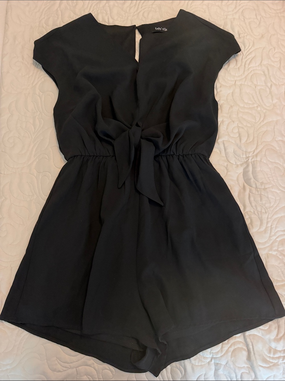 fab'rik Black Tie-Front Mini Romper Dress